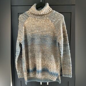 🍂 💫 PrAna Women Autumn Rein Wool Blend Turtleneck Sweater Brown Blue S EUC